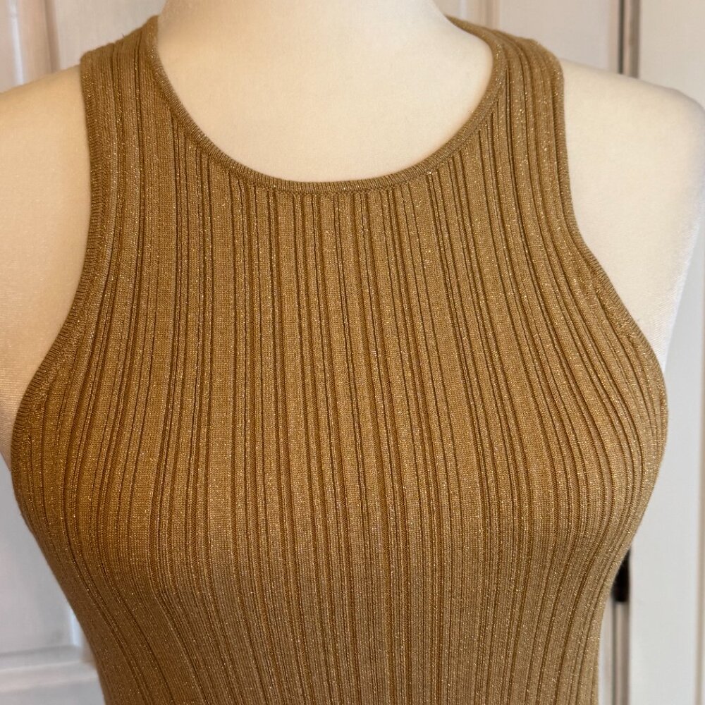 madewell | gold glitter metallic ribbed high neck tank top - Picture 3 of 6